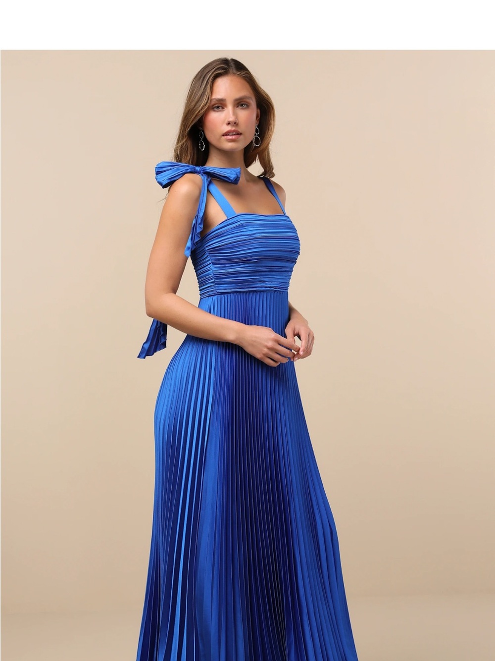 Lulu's Royal Blue Pleated Maxi Dress with Shoulder Tie